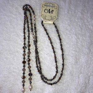NWT grey multi colored beaded 24 in necklace